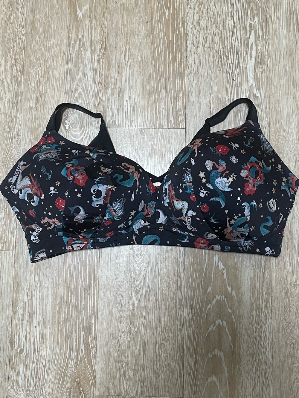 TORRID Wire Free Push-Up Bra 40D Black Tatoo Print; Size 44 DDD